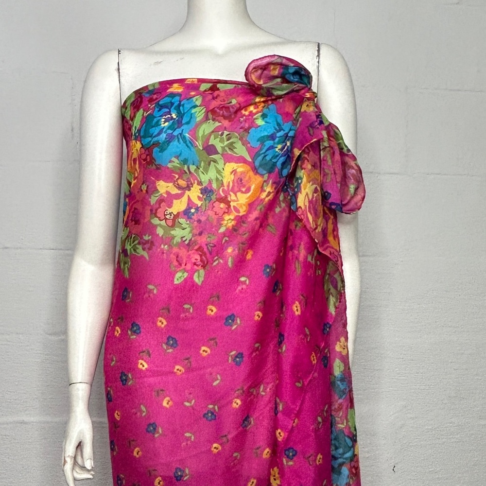 Karma Pink Floral Swim Coverup Large Shawl Wrap OS Vacation Flowy Tropical